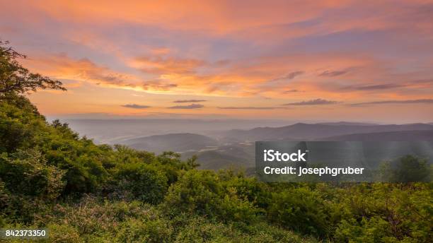 Vivid Sunset From Jewell Hollow Overlook In Shenandoah National Park Stock Photo - Download Image Now