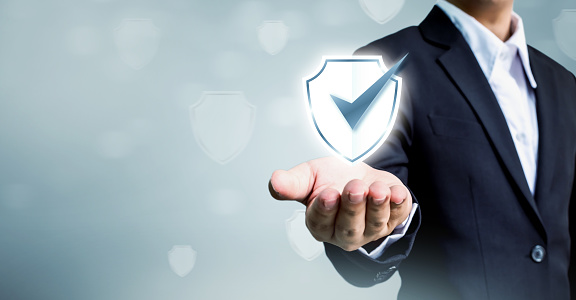 Escudo de holding empresario icono, concepto cyber seguridad seguro de proteger sus datos photo
