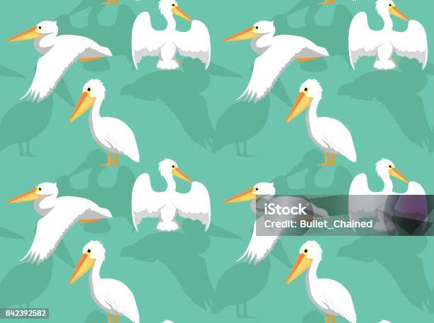 White Pelican Cartoon Seamless Wallpaper Stock Illustration - Download Image Now - Flying, Pelican, Animal Body Part