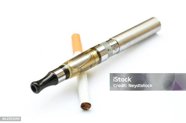 Ecigarette Closeup With Cigarette On White Background Stock Photo - Download Image Now