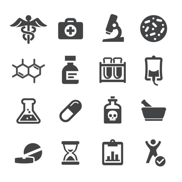 ilustraciones, imágenes clip art, dibujos animados e iconos de stock de medicina e investigación iconos - serie acme - medical research medicine laboratory computer graphic