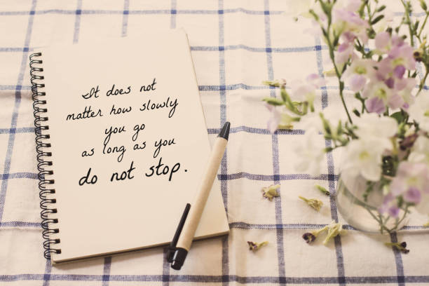 istock Inspirational motivating quote on notebook with flower on table background with vintage filter 842393964