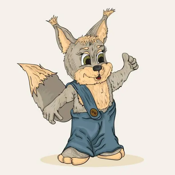 Vector illustration of little boy squirrel in pants on a suspender