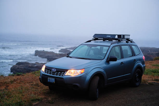 2012 Subaru Forester along Oregon coast stock photo