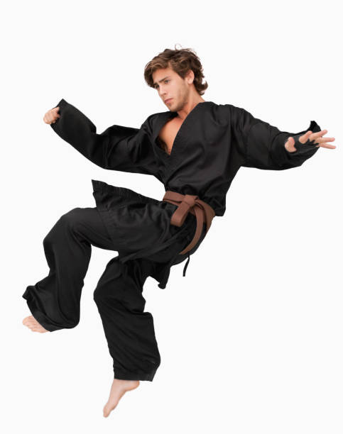 istock Martial arts fighter performing a jump kick 842413006