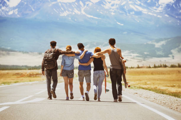 istock Happy travel friends road concept 842416110