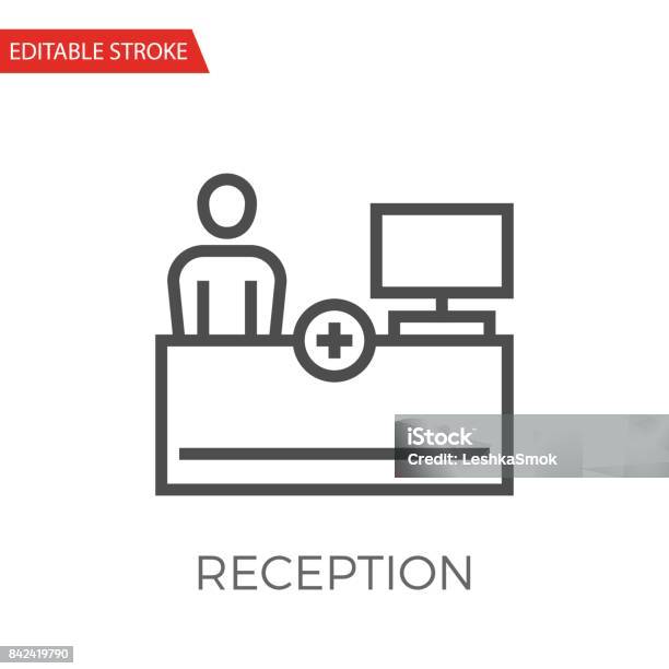 Reception Thin Line Vector Icon Stock Illustration - Download Image Now - Icon Symbol, Receptionist, Desk