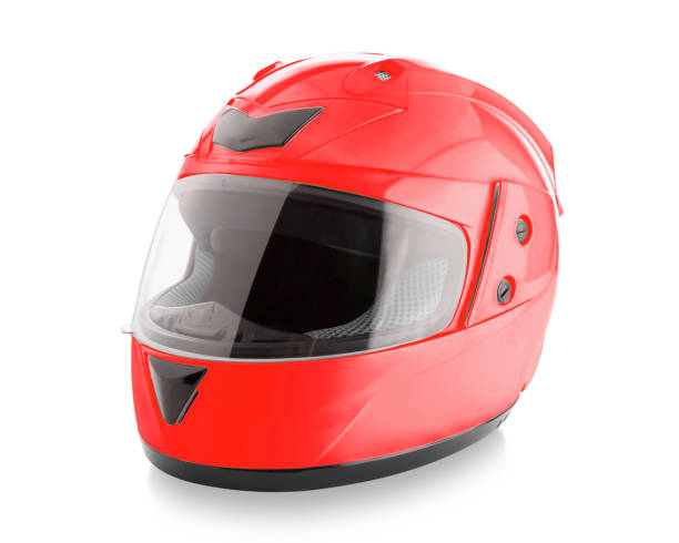casco de moto en aislar en blanco - casco de trabajo fotografías e imágenes de stock