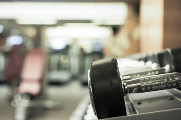 istock Fitness club weight training equipment 842423416