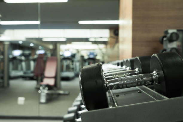 istock Fitness club weight training equipment 842425530