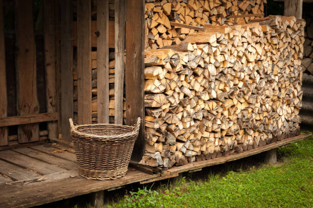 istock A stack of burning wood with an old basket 842426804