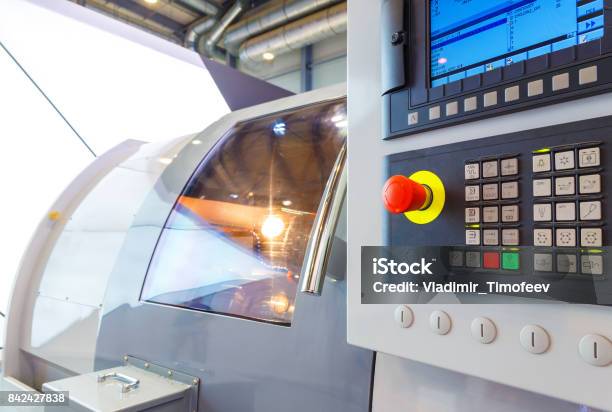 Industrial Equipment Of Cnc Milling Machine Center In Tool Manufacture Workshop Stock Photo - Download Image Now