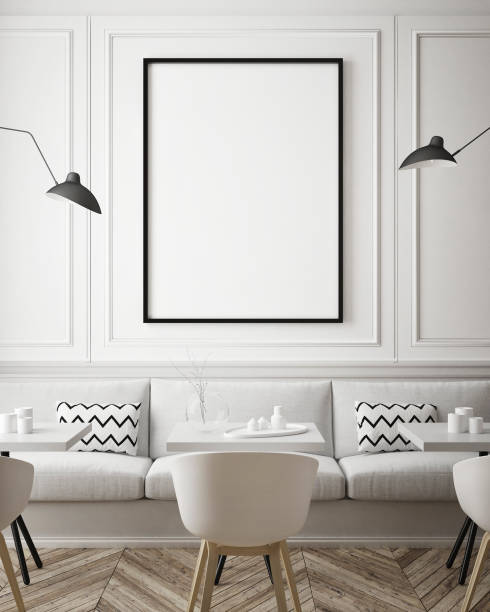 istock mock up poster frame in hipster interior background, scandinavian style, 3D render 842429590
