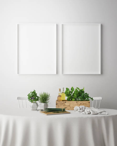 istock mock up poster frame in hipster interior background, scandinavian style, 3D render 842429982