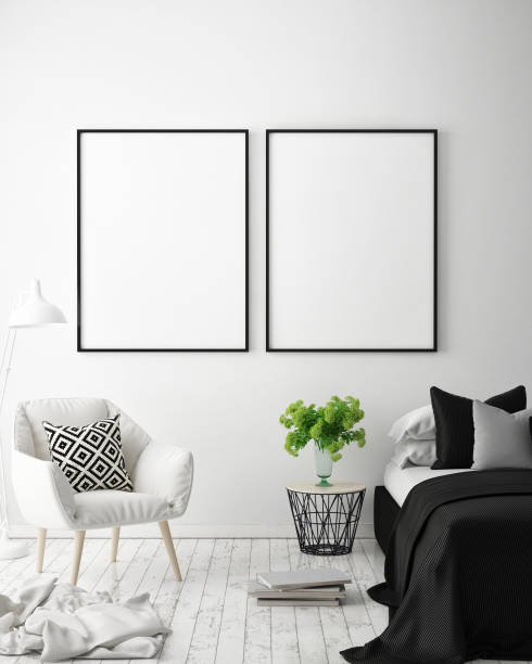 istock mock up poster frame in hipster interior background, scandinavian style, 3D render 842430144