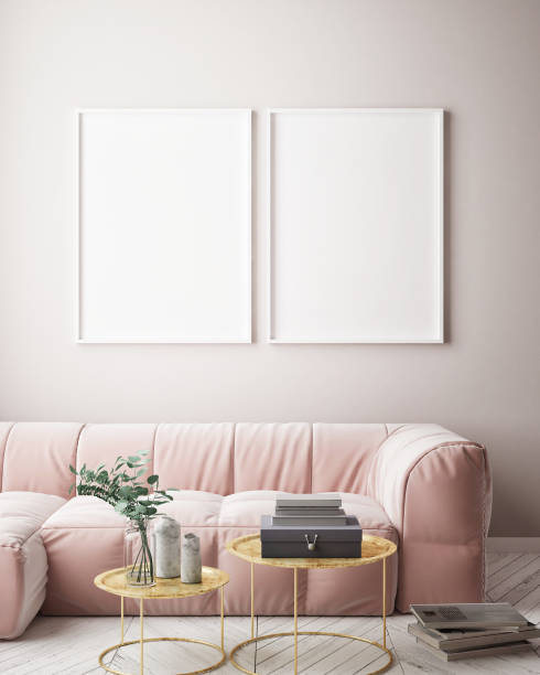 istock mock up poster frame in hipster interior background, scandinavian style, 3D render 842430148