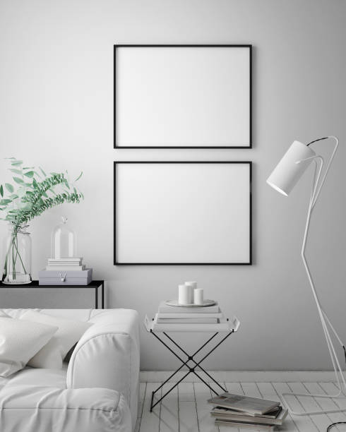 istock mock up poster frame in hipster interior background, scandinavian style, 3D render 842430400