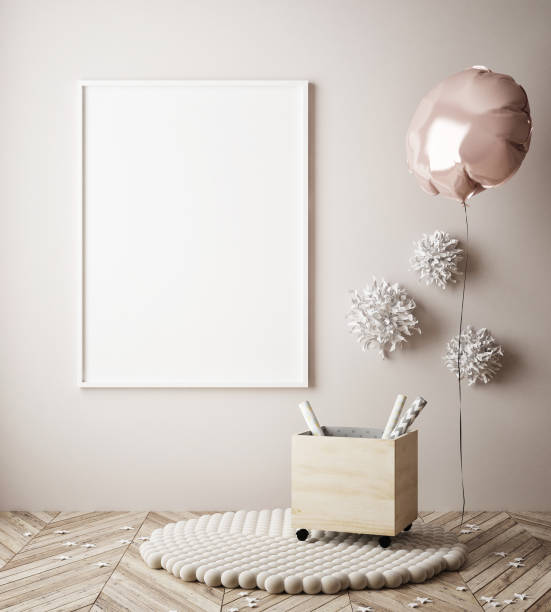 istock mock up poster in interior background with party decoration, 3D render 842431760