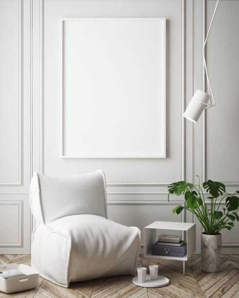 istock mock up poster frame in hipster interior background, scandinavian style, 3D render 842431818