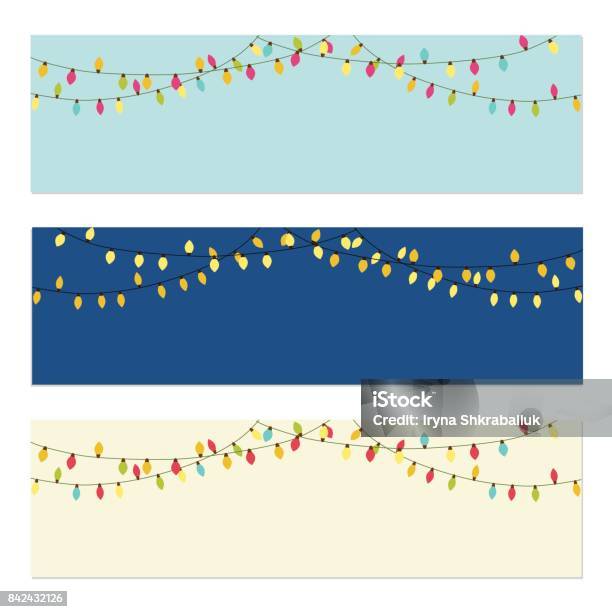 Niedliche Retroweihnachtenglühlampenbanner Stock Vektor Art und mehr Bilder von Lichterkette - Dekoration - Lichterkette - Dekoration, Urlaub, Feiertag