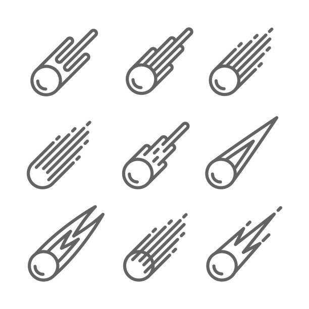 komet-icon-set - meteor fireball asteroid comet stock-grafiken, -clipart, -cartoons und -symbole