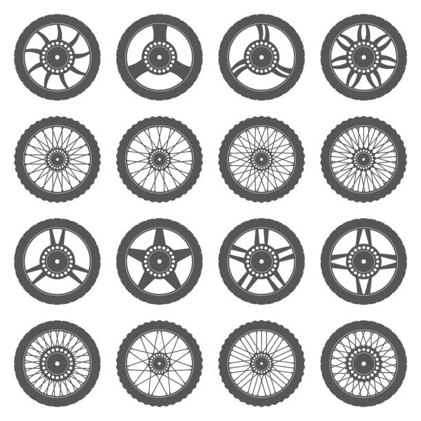 set roda untuk sepeda motor - tyre garage ilustrasi stok