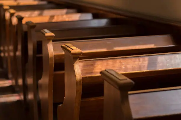 Pews in a historic church in the Netherlands