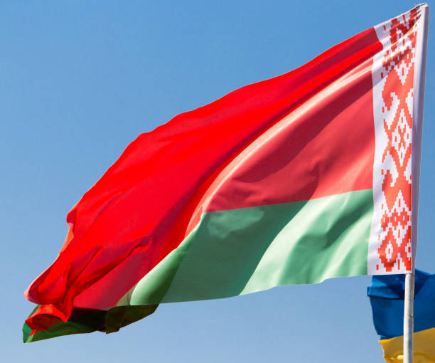 istock Flag of Belarus against the blue sky 842438914