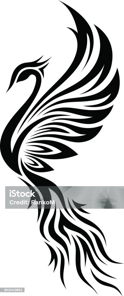 Noir et blanc Phoenix tatouage Tribal - clipart vectoriel de Phénix libre de droits