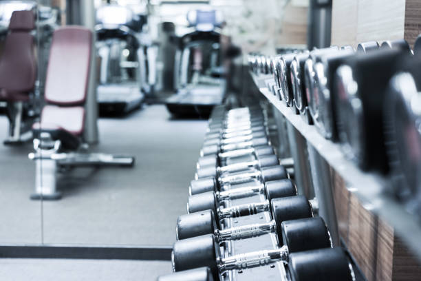 istock Fitness club weight training equipment 842443004