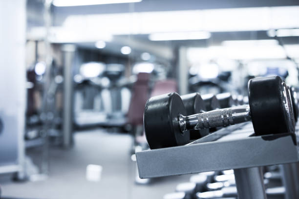 istock Fitness club weight training equipment 842443286