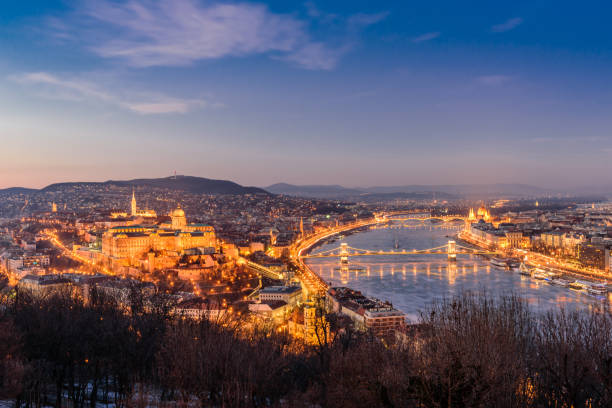 istock Aerial view of Budapest at night. 842444052