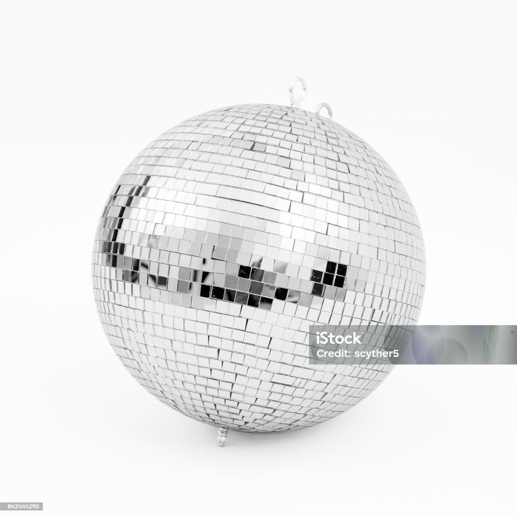 Disco background concepts. ball disco mirror discoball silver black white background glitter concept - stock image Sports Ball Stock Photo