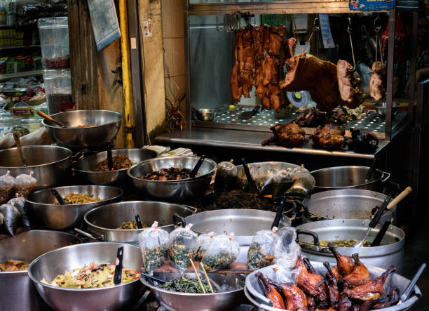 Asian street food in a Chinese market in Bangkok Thailand