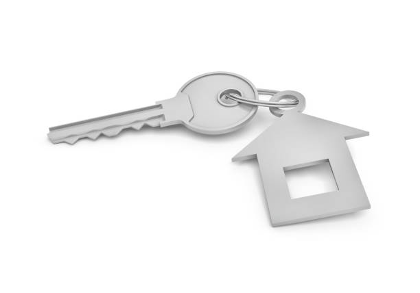 istock 3d rendering of a single silver key with label isolated on white background 842444964