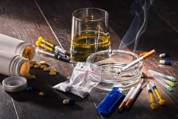 Addictive substances, including alcohol, cigarettes and drugs Addictive substances, including alcohol, cigarettes and drugs. drug problem stock pictures, royalty-free photos & images