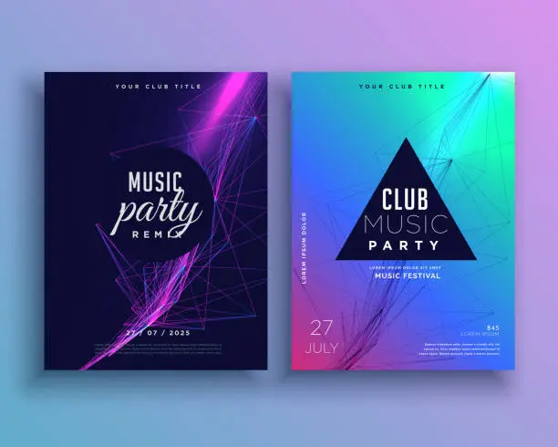 Vector illustration of music party invitation poster template set