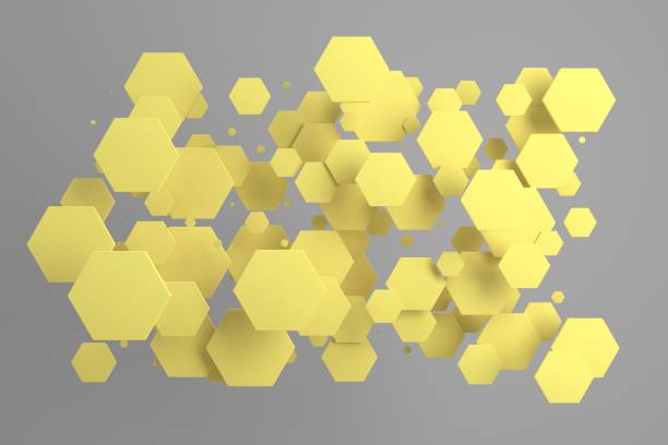 istock Yellow hexagons of random size on white background 842445586