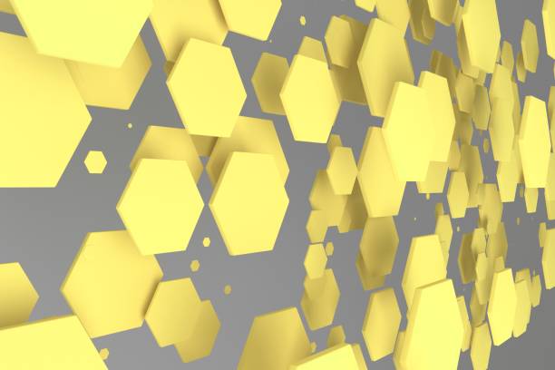 istock Yellow hexagons of random size on white background 842445658
