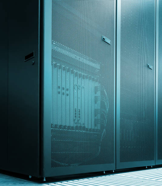 istock concept sheer mesh door sparcompiler with the server equipment inside. Modern data center 842445752