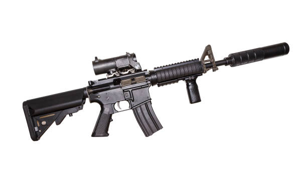 m15a4 rifle isolated on white background. rifle of the armed forces. assault rifle. military gun - bullet ammunition rifle gun imagens e fotografias de stock