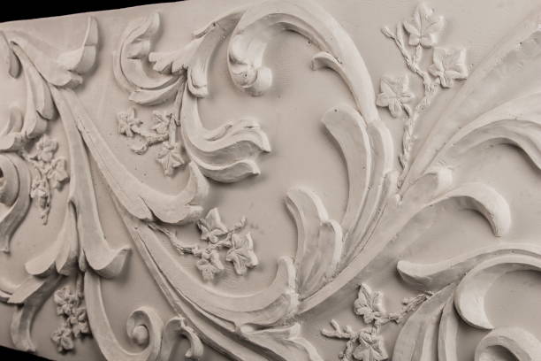 istock white gypsum products, stucco weave, pattern, ornament on a black background 842448732