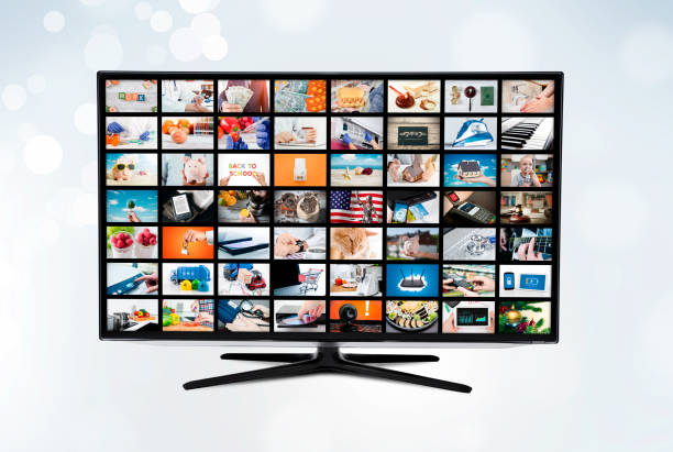 istock Widescreen ultra high definition TV screen with video broadcast 842452522