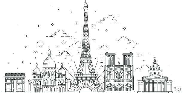 파리의 건축 랜드마크 - paris france eiffel tower architecture france stock illustrations