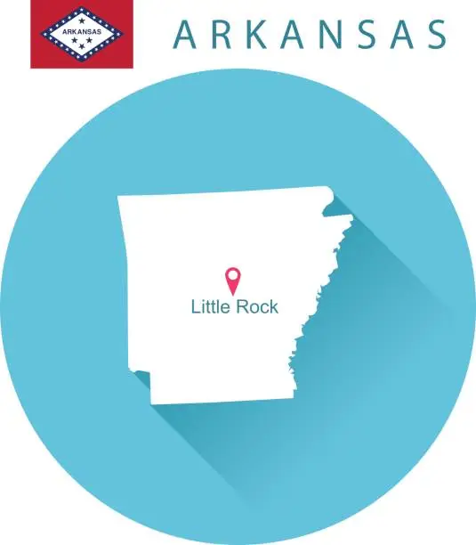 Vector illustration of USA state of Arkansas's map and Flag
