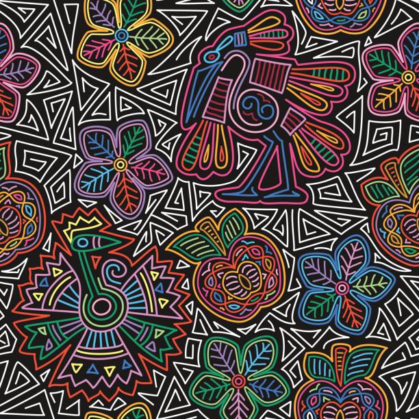 ilustraciones, imágenes clip art, dibujos animados e iconos de stock de vector de patrón continuo bordado mexicana - creativity floral pattern illustration and painting square