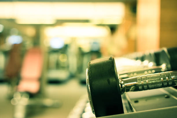 istock Fitness club weight training equipment 842456562