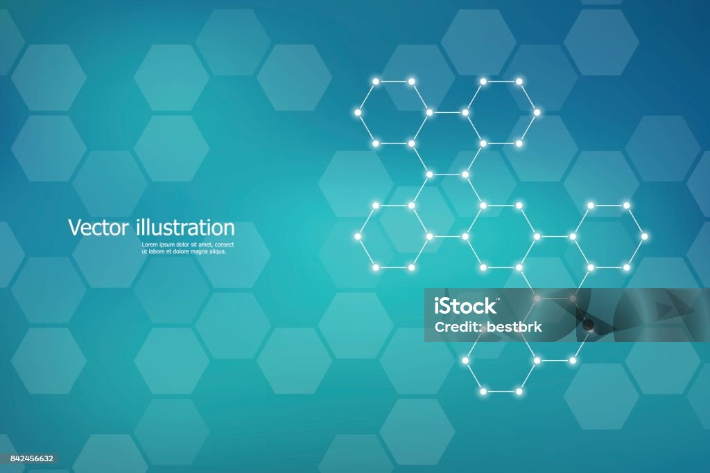 Molécule de structure hexagonale du système de neurones, les composés chimiques et génétiques de l’ADN. Illustration vectorielle - clipart vectoriel de Chimie libre de droits