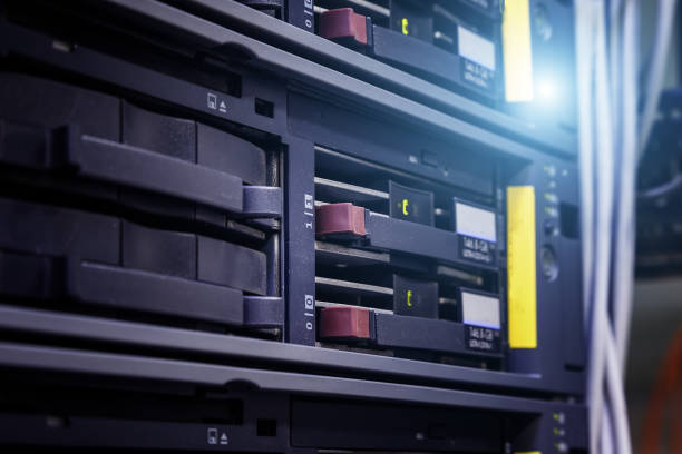 istock Network servers in data center. Shallow depth of Field 842459814