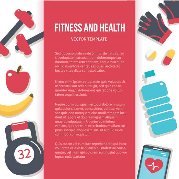 Fitness banner Fitness and health banner. Modern flat vector icons. gym borders stock illustrations